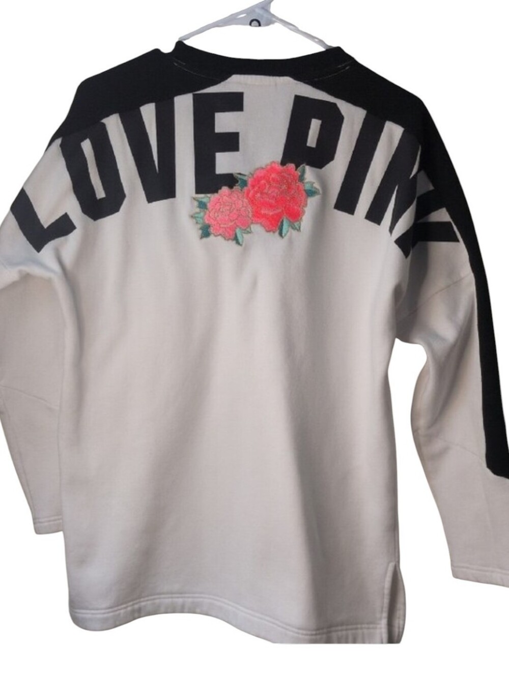 PINK Victoria's Secret White and Black Lace-Up Raglan Pullover, Oversized Medium